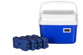 Caixa Térmica 12 litros Cooler com Termômetro Digital Simples e Certificado de Calibração com 4 Gelos Reutilizáveis 400 ML