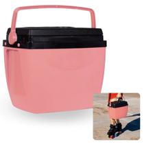 Caixa Termica 18 Litros Rosa Pessego Cooler com Alca Mor para Camping e Praia