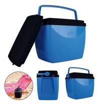Caixa Térmica 26l Cooler Azul Com Preto Mor Praia Alça