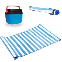 Caixa Termica Azul e Laranja Cooler 12 L + Esteira de Praia com Alca 1,80 M X 86 Cm Kit
