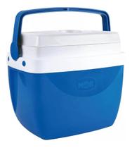 Caixa Termica Cooler 12 Litros Azul e Preto Com Alça e Tampa Com Porta Copos Mor