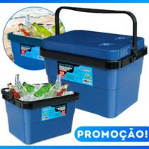 Caixa Termica Cooler 17L Azul Bebidas Com Porta Copos e Lata