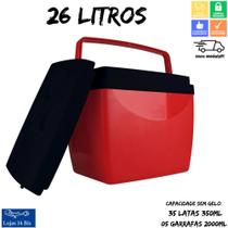 Caixa Térmica Cooler 26 Litros Mor Para 35 Latinhas ou 5 Garrafas Pet 2L Vermelho com Preto