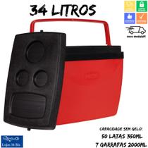 Caixa Térmica Cooler 34 Litros Mor Para 50 Latinhas ou 7 Garrafas Pet 2L Vermelho com Preto Caixa Térmica Cooler 34 Litros Mor Para 50 Latinhas ou 7 Garrafas Pet 2L Vermelho com Preto