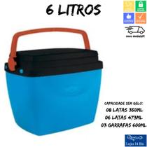 Caixa Térmica Cooler 6 Litros Azul com Laranja Com Alça Mor