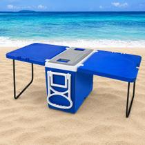 Caixa Térmica Cooler Azul 32 Litros Portátil Resistente Viagem Camping Praia