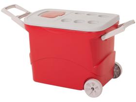 Caixa Termica Cooler Grande Bebidas 50L Vermelha Porta Copo e Rodinha