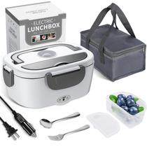 Caixa Térmica Elétrica Herrfilk, Aquecedor de Alimentos 3 em 1 Ultra Rápido para Adultos, Aquecedor Portátil 12V/24V/110V para Carro/Caminhão/Escritório com Garfo, Colher e Bolsa Térmica