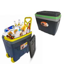 Caixa Térmica Kit com 2 Coolers 34l com Roda e 16l com Alça Camping, Pesca com Porta Copo Caixa Térmica Kit com 2 Coolers 34l com Roda e 16l com Alça Camping, Pesca com Porta Copo