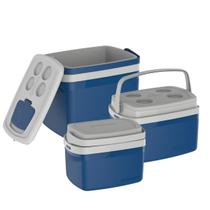Caixa Térmica Kit Com 3 Coolers 5L 12L 32L Azul Soprano