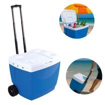Caixa Térmica Mor Cooler 42 Litros Com Rodinhas 56 Latas Praia Piscina Camping Porta Copo Resistente