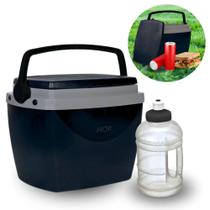 Caixa Termica Preta Cooler Pequeno 6 L + Garrafa Squeeze Preta 500 Ml Lanches e Bebidas Kit