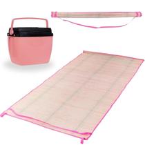 Caixa Termica Rosa Pessego Cooler 12 L + Esteira de Palha 1,80 M X 60 Cm para Praia Kit