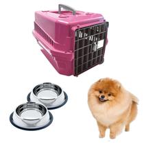Caixa Transporte Cães N1 Rosa + 2 Comedouro Chalesco 150ML
