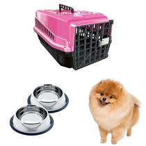 Caixa Transporte Cães N1 Rosa + 2 Comedouro Chalesco 150ML