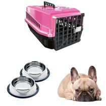 Caixa Transporte Cães N2 Rosa + 2 Comedouro Chalesco 150ML