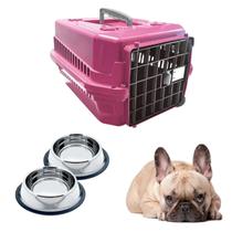 Caixa Transporte Cães N2 Rosa + 2 Comedouro Chalesco 150ML