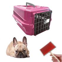 Caixa Transporte Dog Plástica N2 Rosa + Escova Rasqueadeira
