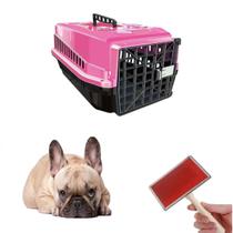 Caixa Transporte Dog Plástica N2 Rosa + Escova Rasqueadeira