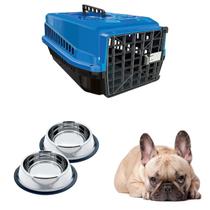 Caixa Transporte Pet Azul N2 E Dois Bebedouro P/Cachorro