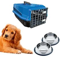 Caixa Transporte Pet Azul N4 E Dois Bebedouro P/Cachorro