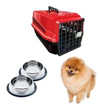 Caixa Transporte Pet Cães N1 + Dois Comedouro Chalesco 150ML