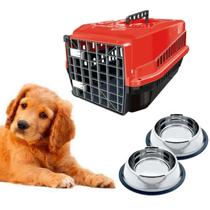 Caixa Transporte Pet Cães N3 + Dois Comedouro Chalesco 150ML