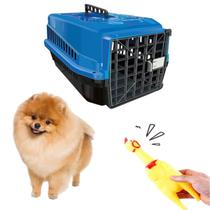 Caixa Transporte Pet N1 Azul + Brinquedo Interativo Galinho