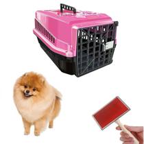 Caixa Transporte Pet N1 Rosa E Escova Profissional Pelos Pet - MecPet