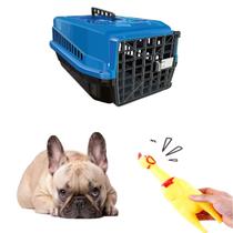 Caixa Transporte Pet N2 Azul + Brinquedo Interativo Galinho