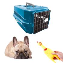 Caixa Transporte Pet N2 Azul E Mordedor Interativo Galinha