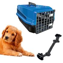 Caixa Transporte Pet Plástica N3 Azul + Brinquedo Corda Pet