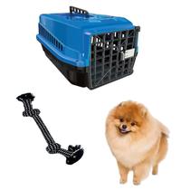 Caixa Transporte Plástica Cães N1 Azul + Mordedor Pet Corda