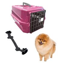 Caixa Transporte Plástica Cães N1 Rosa + Mordedor Pet Corda
