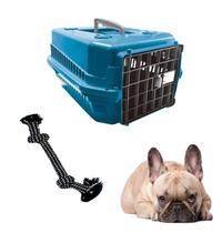 Caixa Transporte Plástica Cães N2 Azul + Mordedor Corda Pet