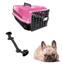 Caixa Transporte Plástica Cães N2 Rosa + Mordedor Corda Pet