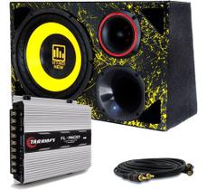 Caixa Trio Carro Detoner 12 Amarelo + Modulo Taramps Tl 1500