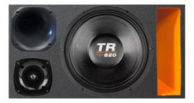 Caixa trio duto régua colorido médio grave triton tr 620 unlike 400 módulo taramps