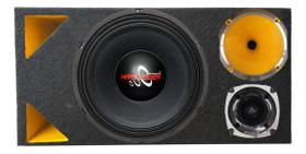 Caixa trio duto triângulo colorido alto falante hard power hp750 corneta 1425