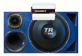 CAIXA TRIO DUTO TRIANGULO FRENTE COLORIDA TR 850 4 OHMS COMPET + MÓDULO DS800x 4 COR:AZUL