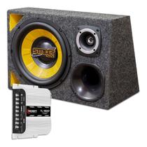 Caixa Trio Som Carro 12 Completa Modulo Amplificador Taramps