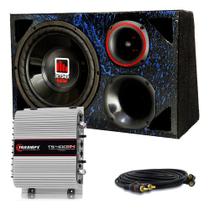 Caixa Trio Som Carro Detoner 12 Pol Preto + Modulo Taramps