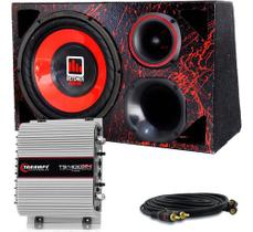 Caixa Trio Som Carro Detoner 12 Pol Vermelho+ Modulo Taramps