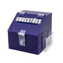 Caixa Urna de Sugestões modelo Pequeno com bolso lateral de Acrílico Azul