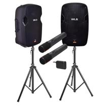 Caixa WLS S12 Ativa BT + Caixa S12 Pas+ 2 Mic s/fio+2 tripés
