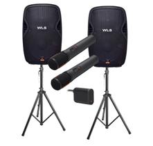 Caixa WLS S15 Ativa BT + Caixa S15 Pas+ 2 Mic s/fio +2 Tripé