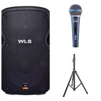 Caixa WLS S15 Ativa + Microfone M58A + Pedestal ST002 1,80m Caixa WLS S15 Ativa + Microfone M58A + Pedestal ST002 1,80m