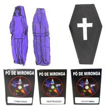 Caixão Preto Boneco Pano Roxo Pó de Mironga Voodoo Umbanda Macumba Vodu Kit