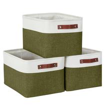 Caixas de armazenamento: cestos de armazenamento de tecido DECOMOMO, pacote com 3 caixas de armazenamento, verde oliva