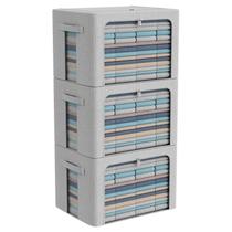 Caixas de armazenamento CyHom Tecido de linho dobrável 66L cinza claro x3